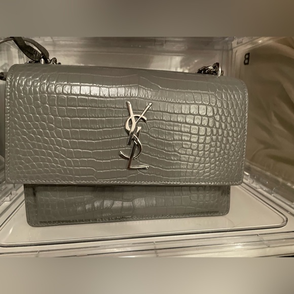 SAINT LAURENT Sunset croc-embossed shoulder bag - Picture 2 of 7